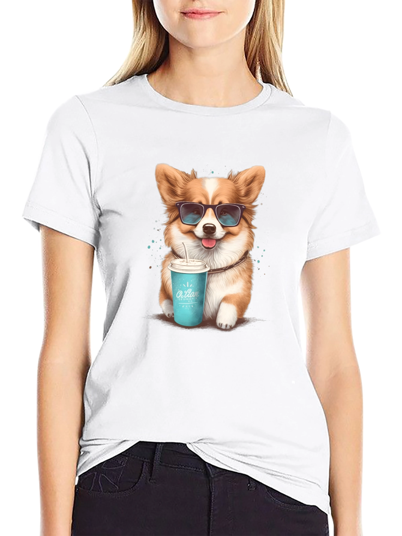 Cool Corgi T-Shirt - Dog with Sunglasses & Drink