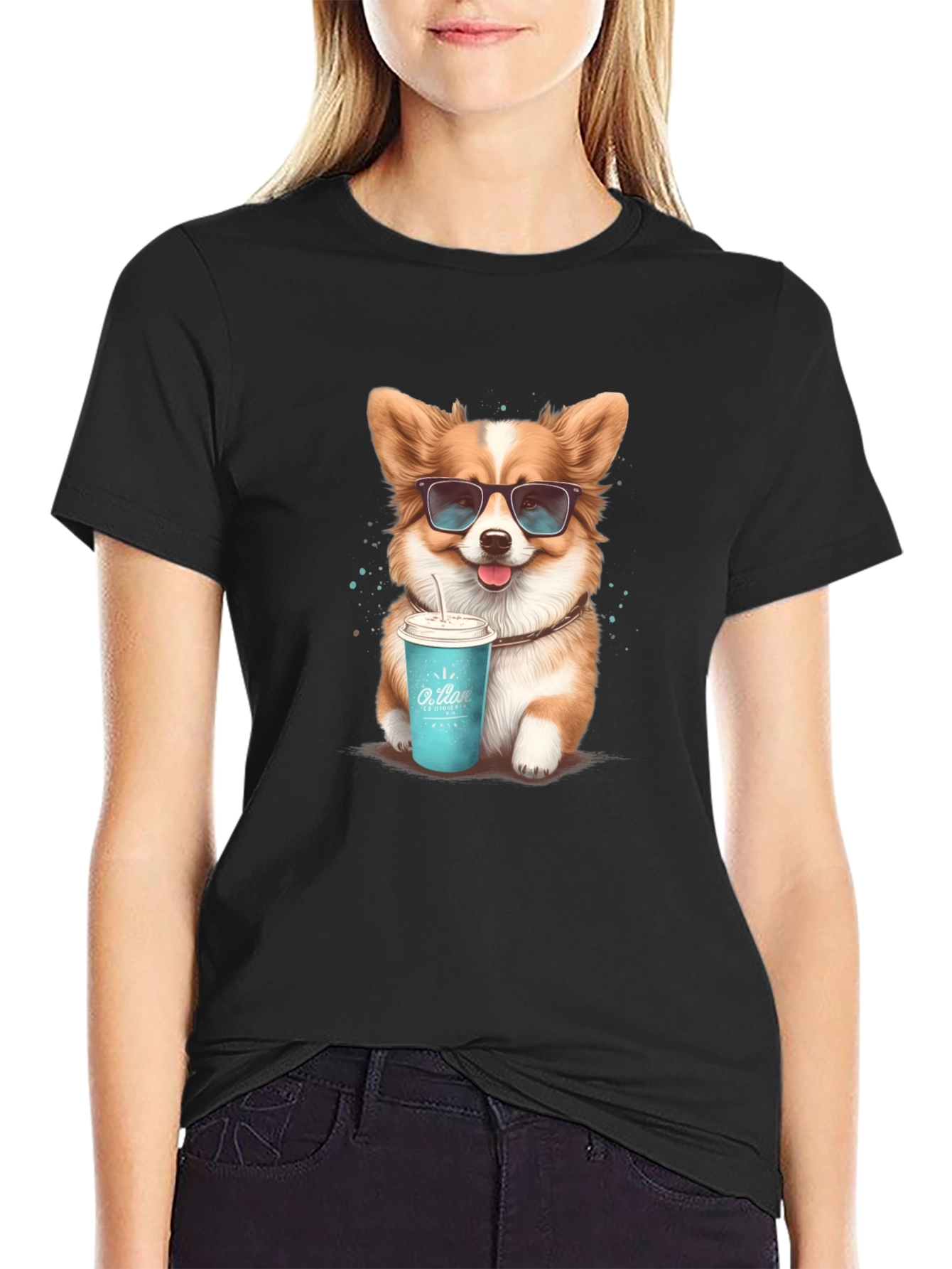Cool Corgi T-Shirt - Dog with Sunglasses & Drink