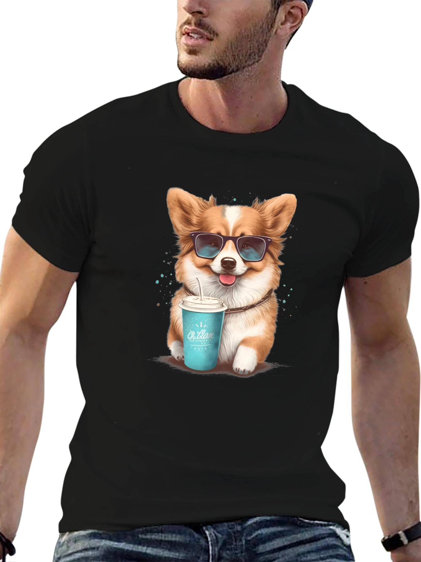 Cool Corgi T-Shirt - Dog with Sunglasses & Drink