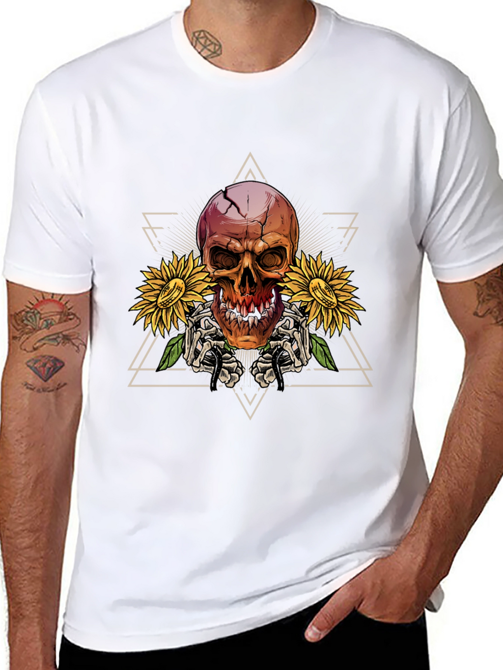 Skull & Sunflower Graphic T-Shirt - Mens Black Tee