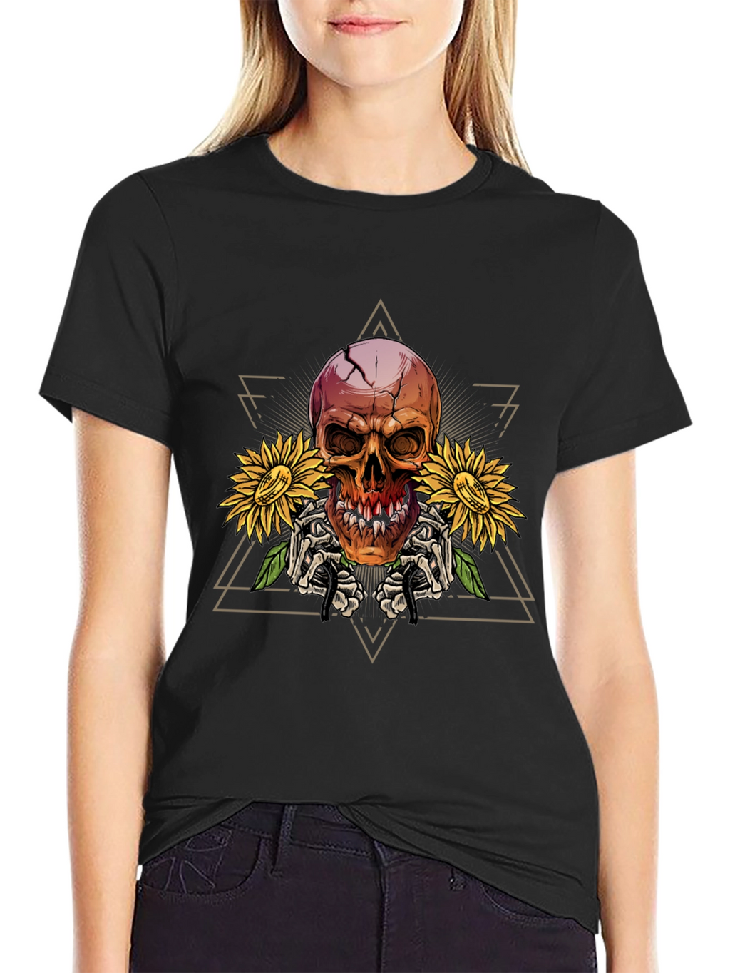 Skull & Sunflower Graphic T-Shirt - Mens Black Tee