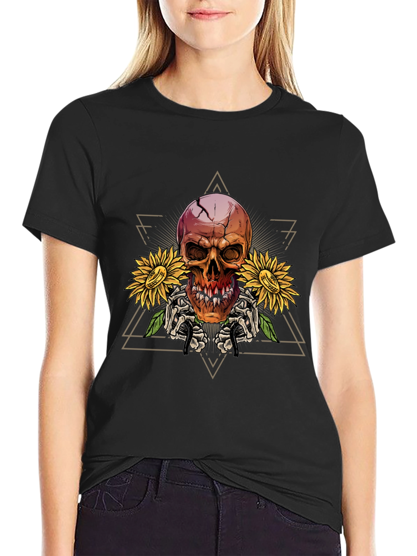 Skull & Sunflower Graphic T-Shirt - Mens Black Tee