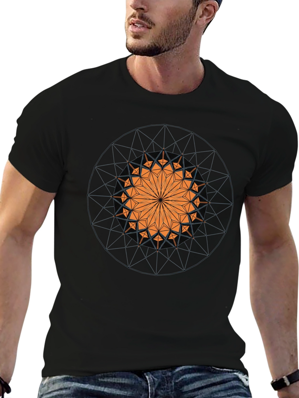 Geometric Mandala Graphic Print Black T-Shirt