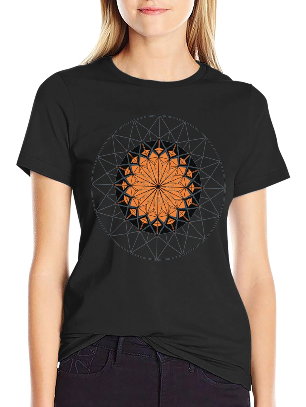 Geometric Mandala Graphic Print Black T-Shirt