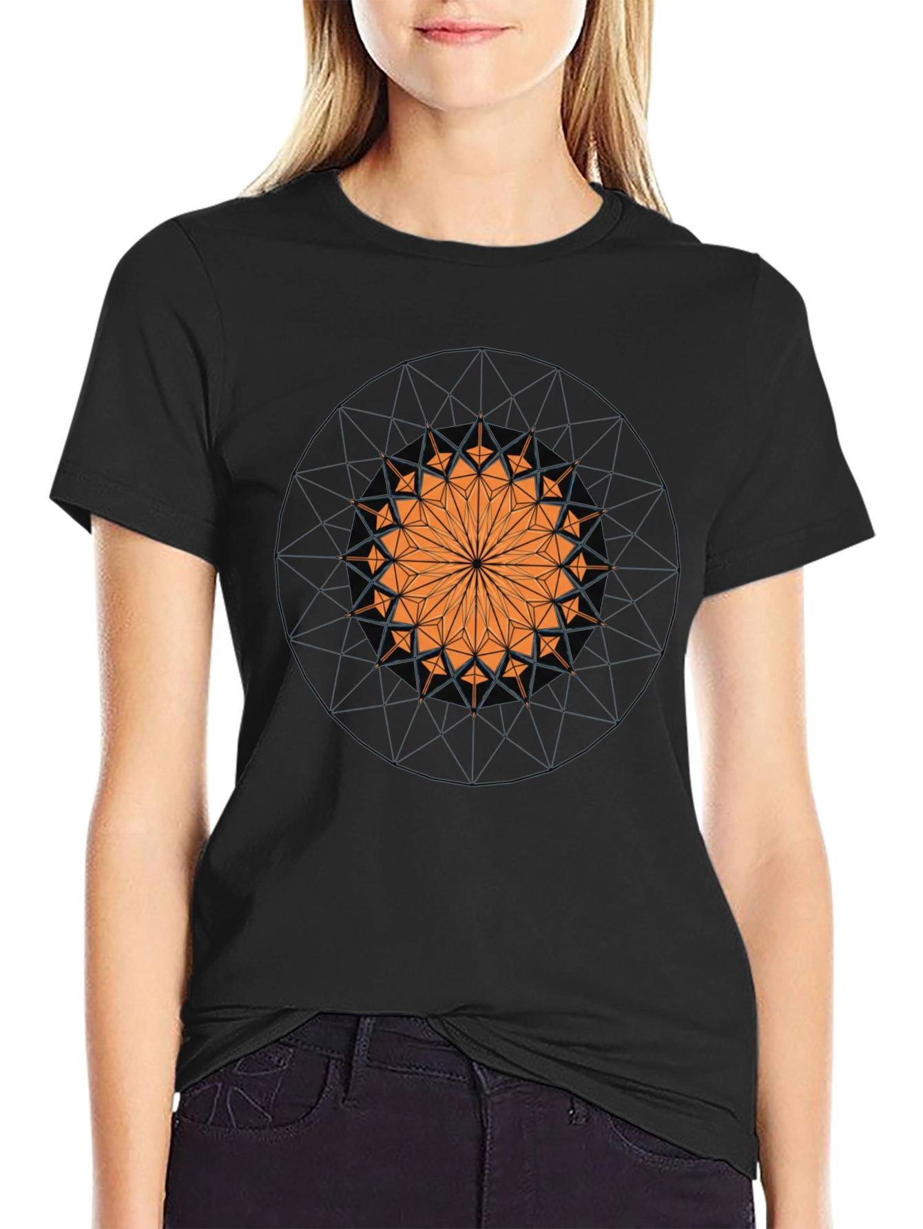 Geometric Mandala Graphic Print Black T-Shirt
