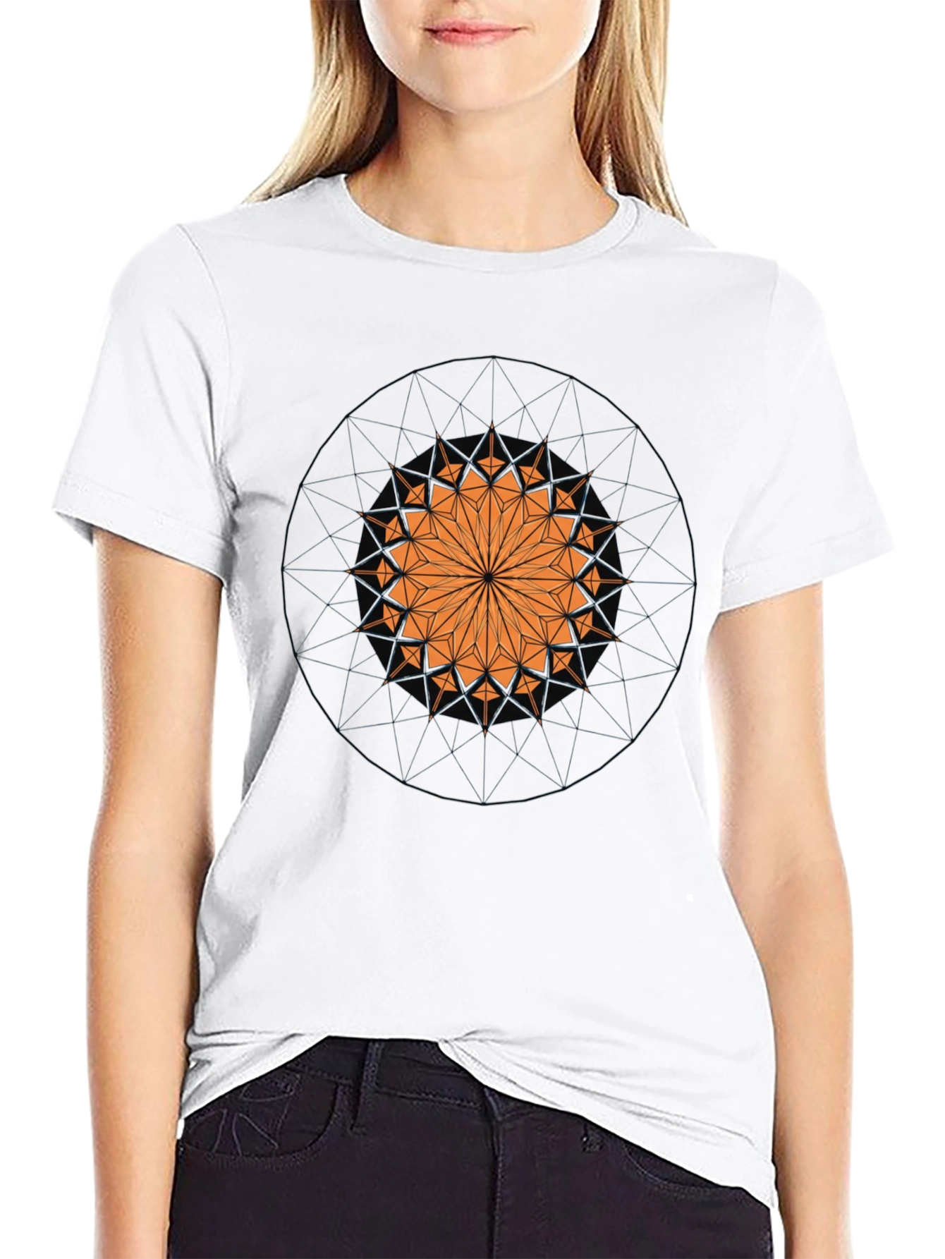 Geometric Mandala Graphic Print Black T-Shirt