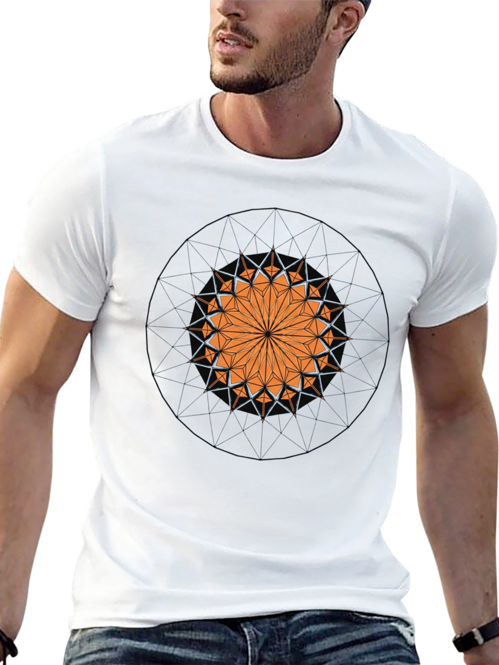 Geometric Mandala Graphic Print Black T-Shirt