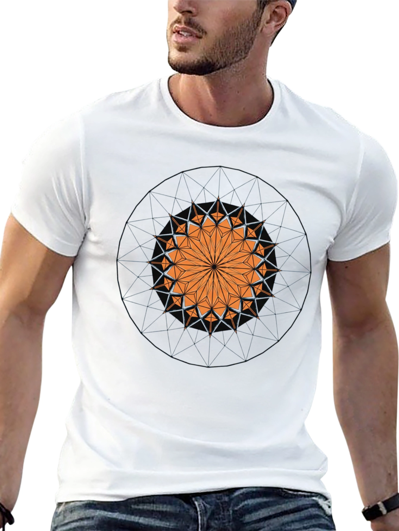 Geometric Mandala Graphic Print Black T-Shirt