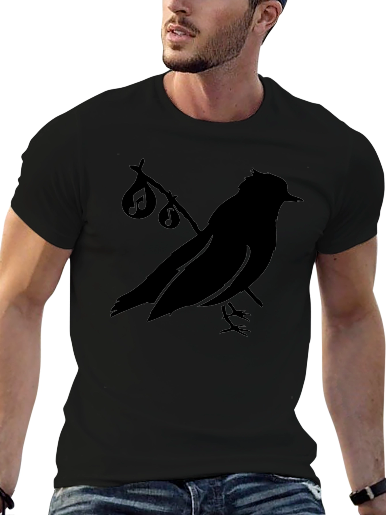 Musical Bird Silhouette Black T-Shirt
