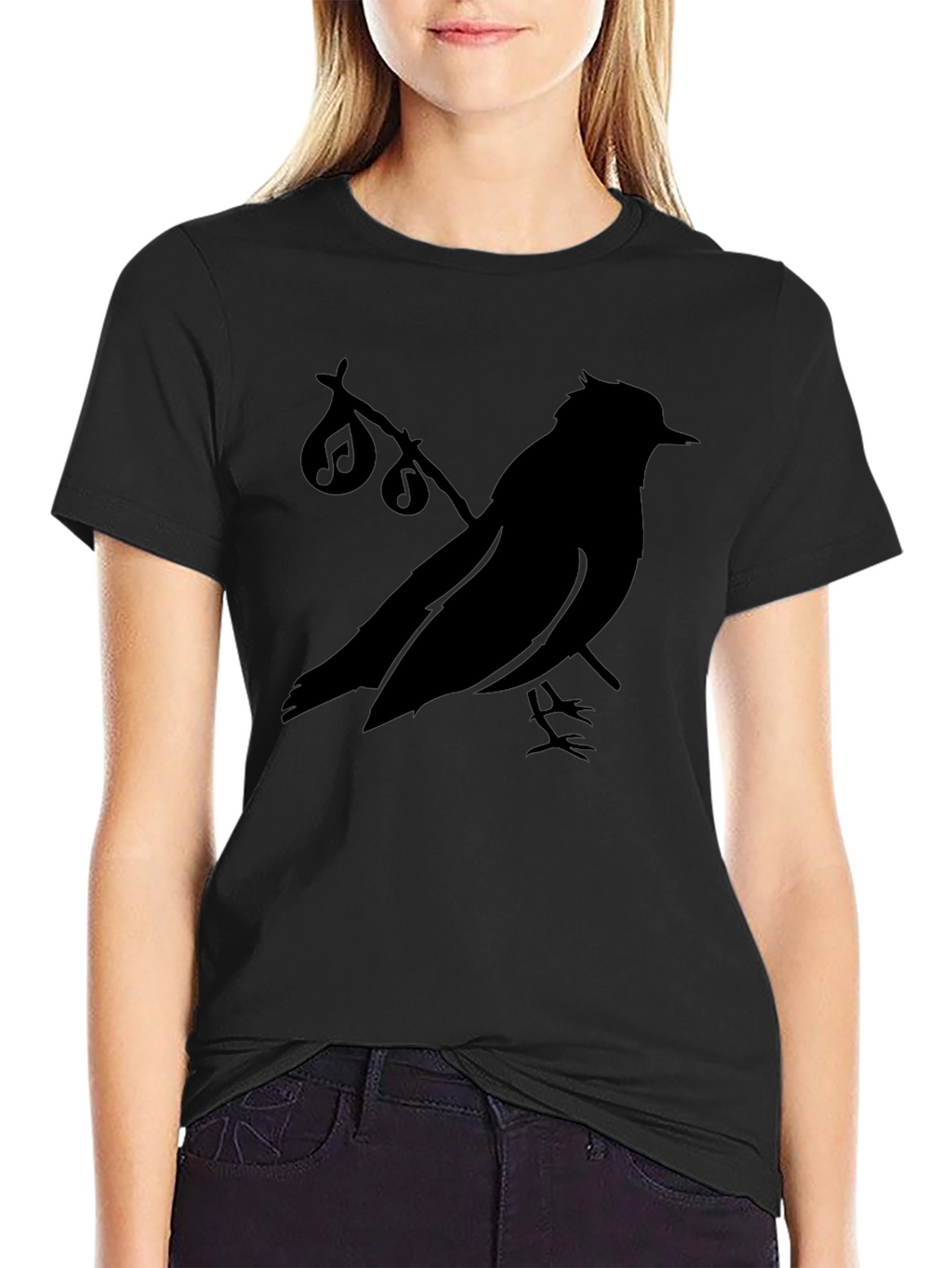 Musical Bird Silhouette Black T-Shirt