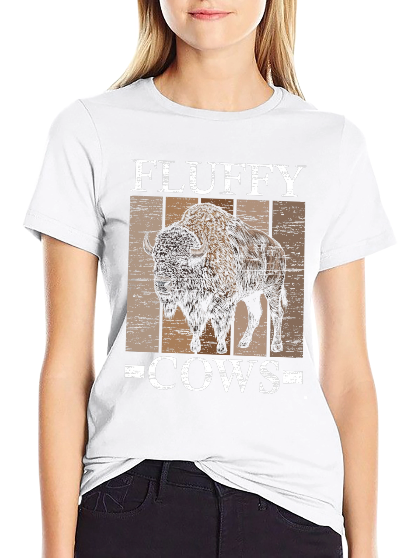 Fluffy Cows Bison Graphic Tee - Black