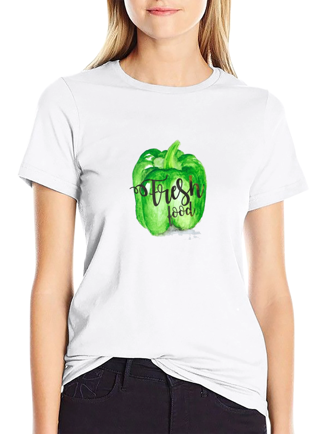 Fresh Food Green Bell Pepper Graphic T-Shirt