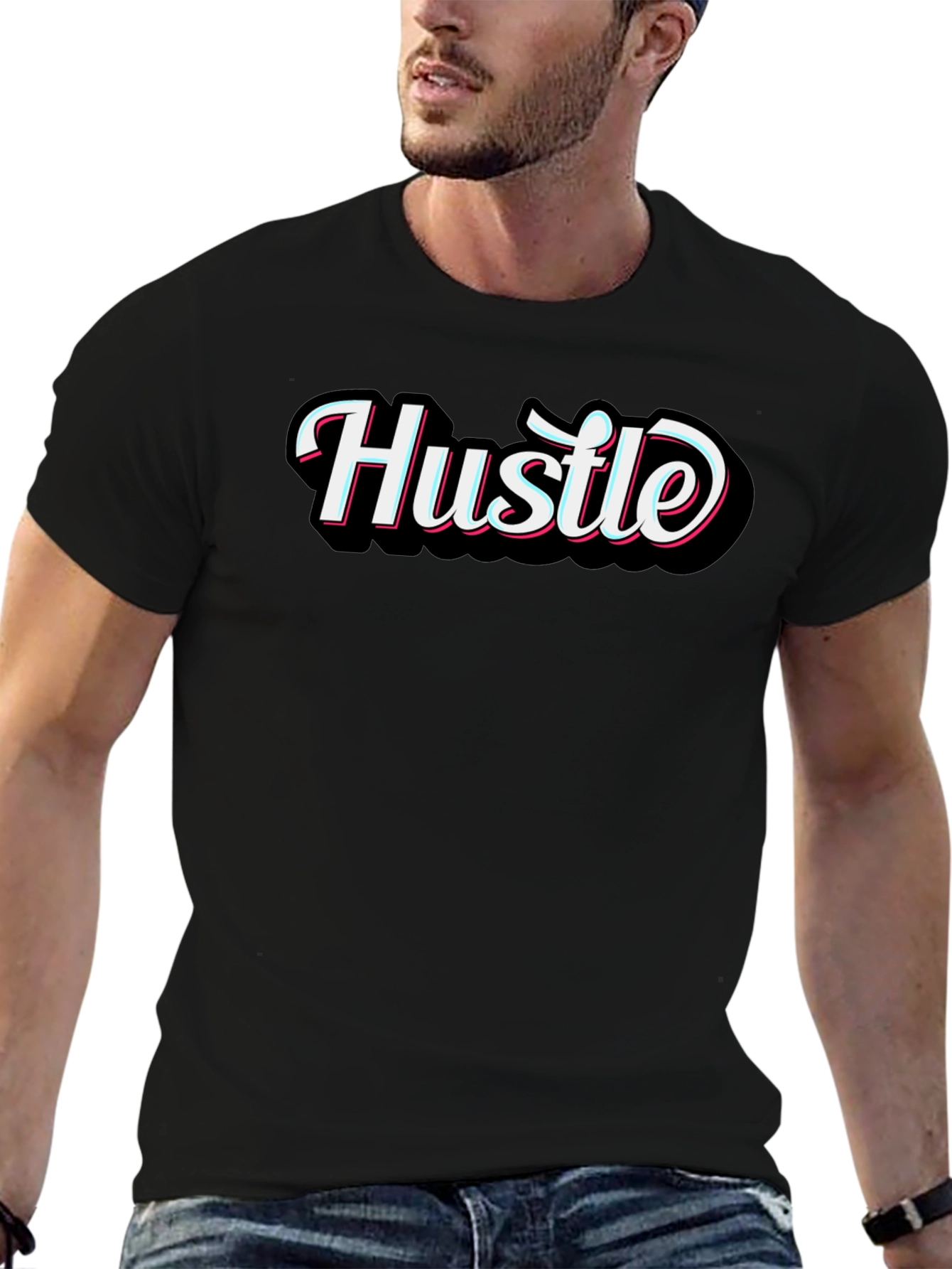 Mens Black Hustle Graphic T-Shirt