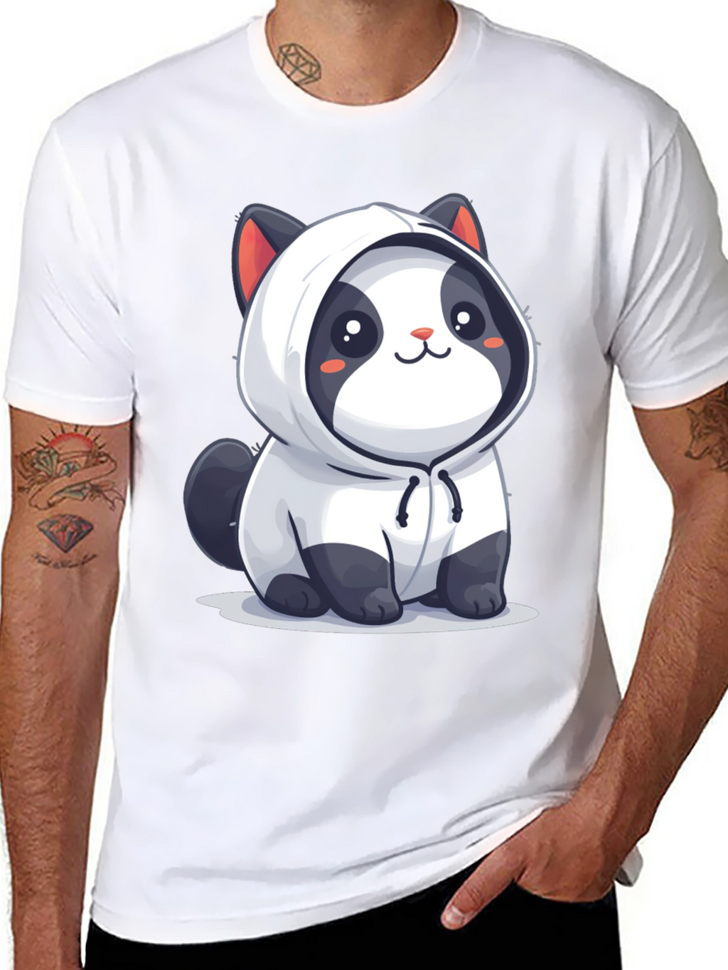 Cute Cartoon Panda Hoodie Black T-Shirt