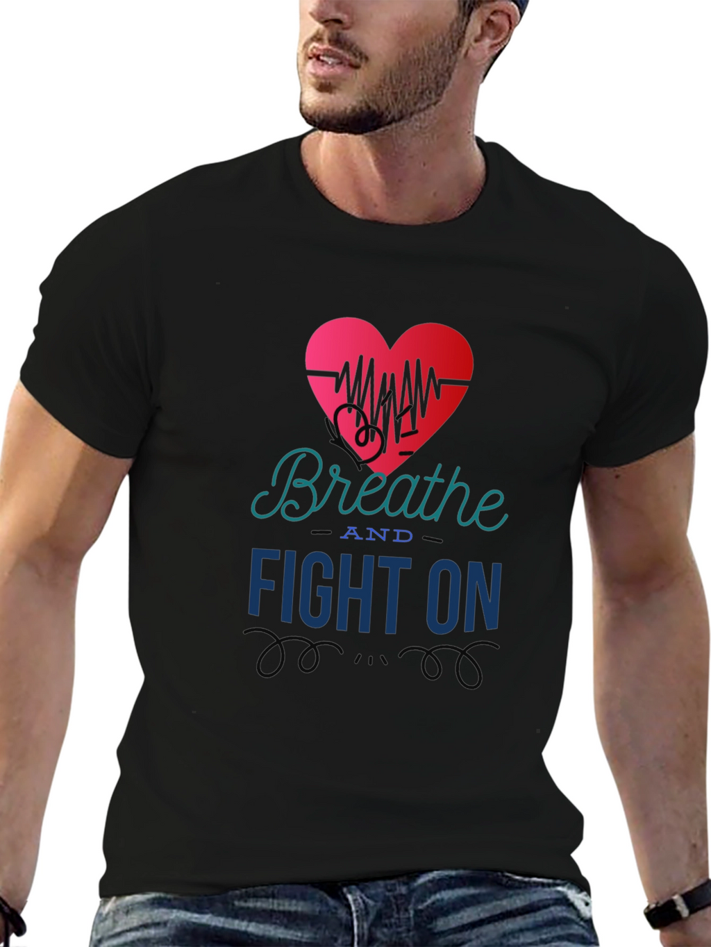 Breathe and Fight On T-Shirt Heart Graphic Tee