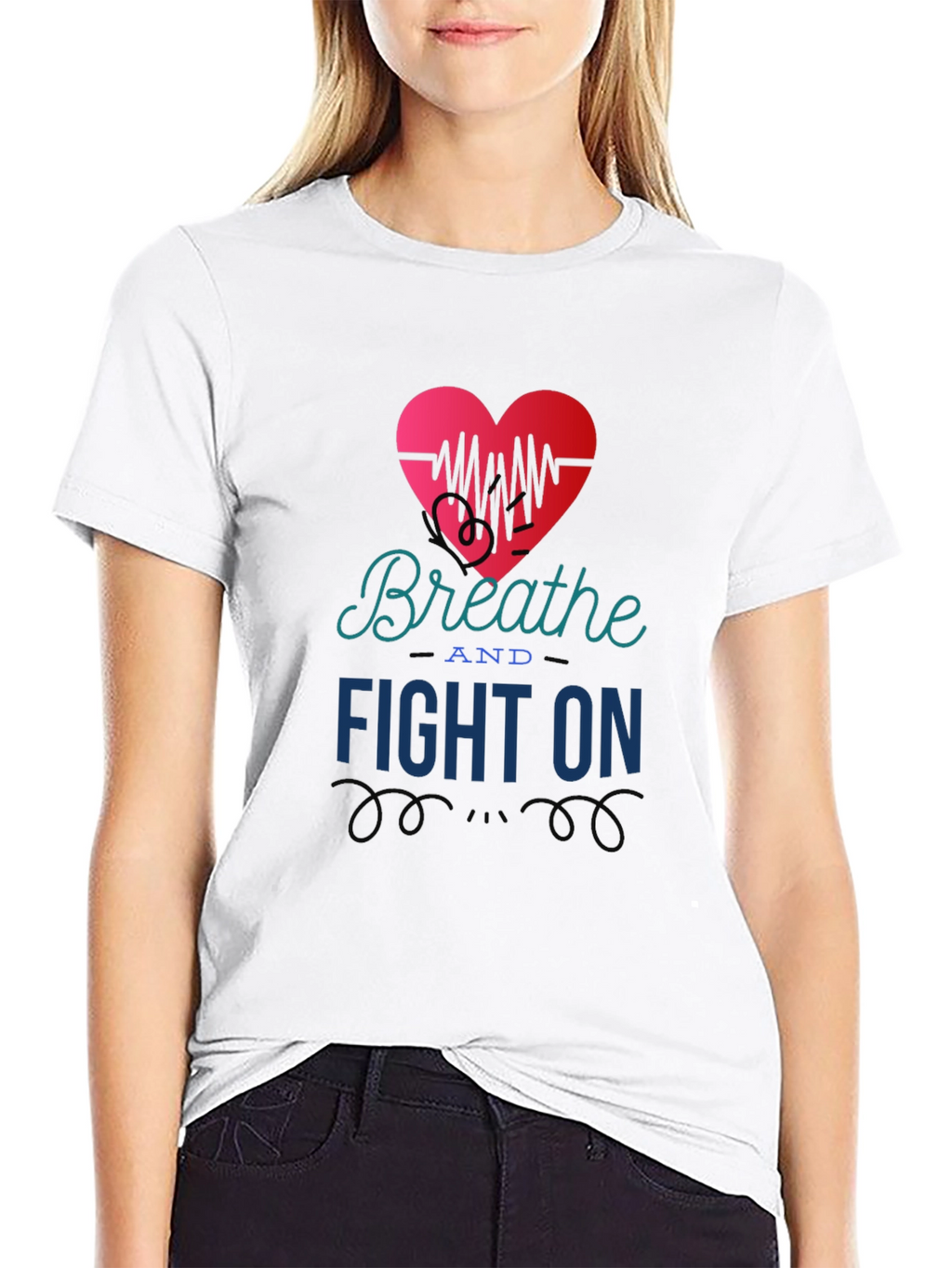 Breathe and Fight On T-Shirt Heart Graphic Tee