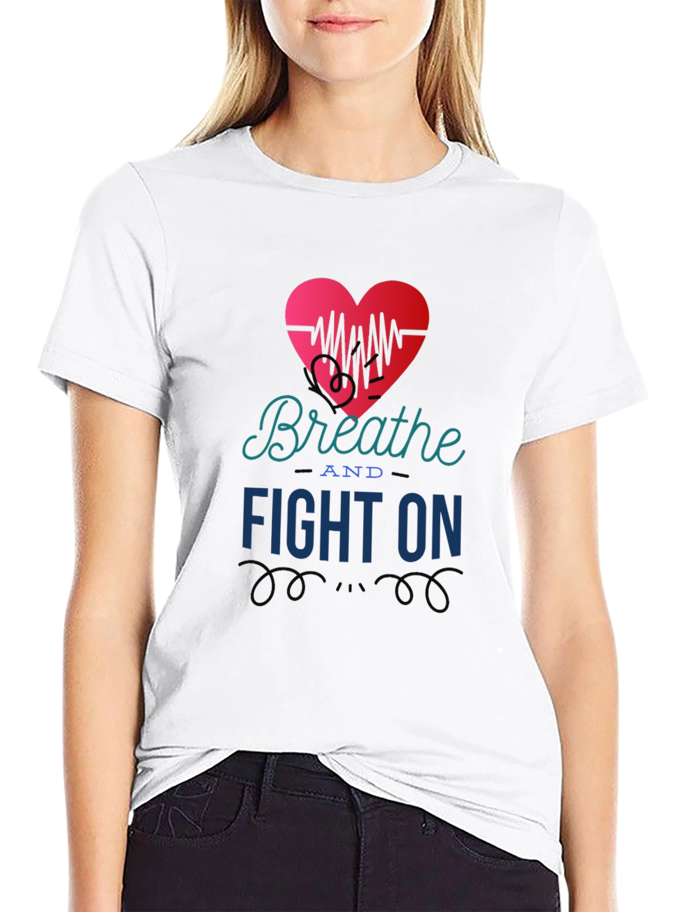 Breathe and Fight On T-Shirt Heart Graphic Tee