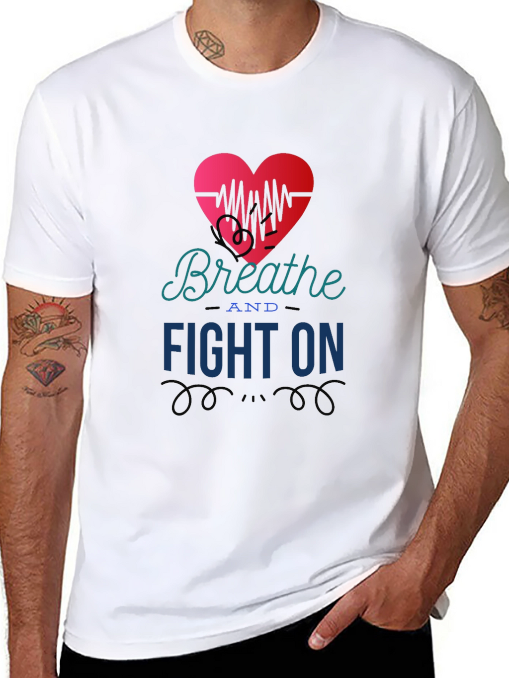Breathe and Fight On T-Shirt Heart Graphic Tee