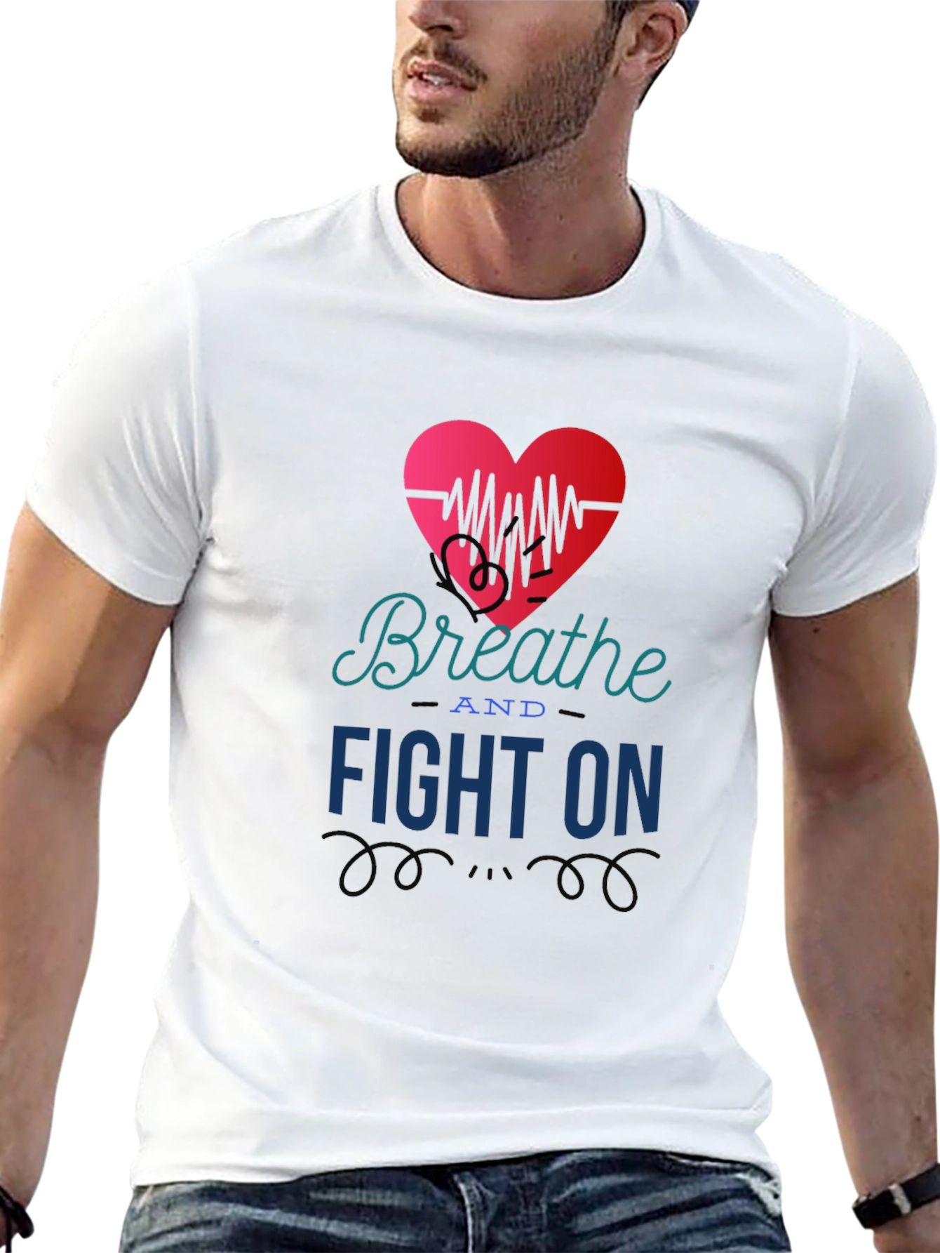 Breathe and Fight On T-Shirt Heart Graphic Tee