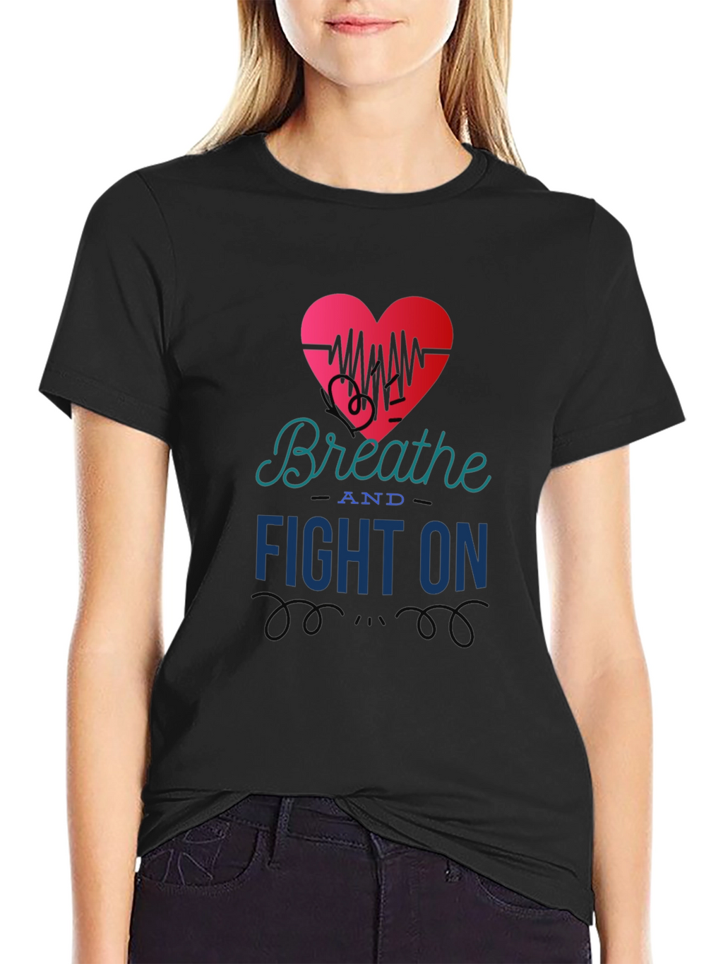 Breathe and Fight On T-Shirt Heart Graphic Tee