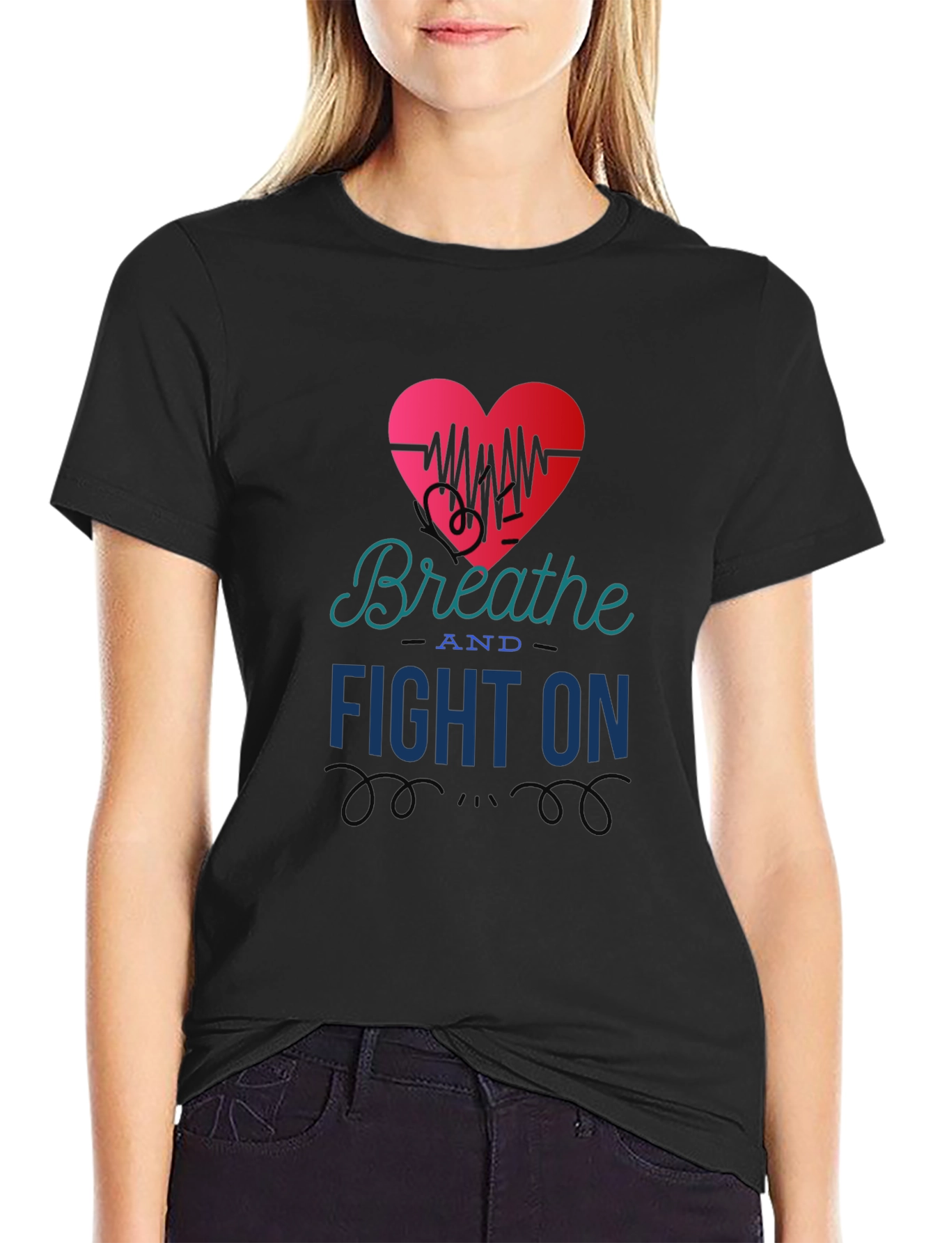 Breathe and Fight On T-Shirt Heart Graphic Tee