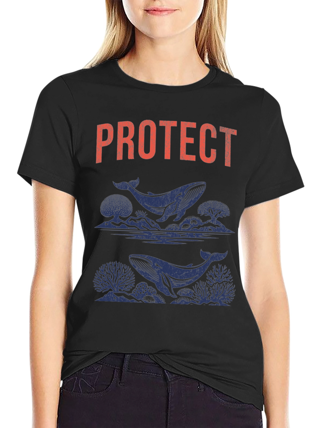 Protect Whales Graphic Tee - Soft Black Cotton Shirt