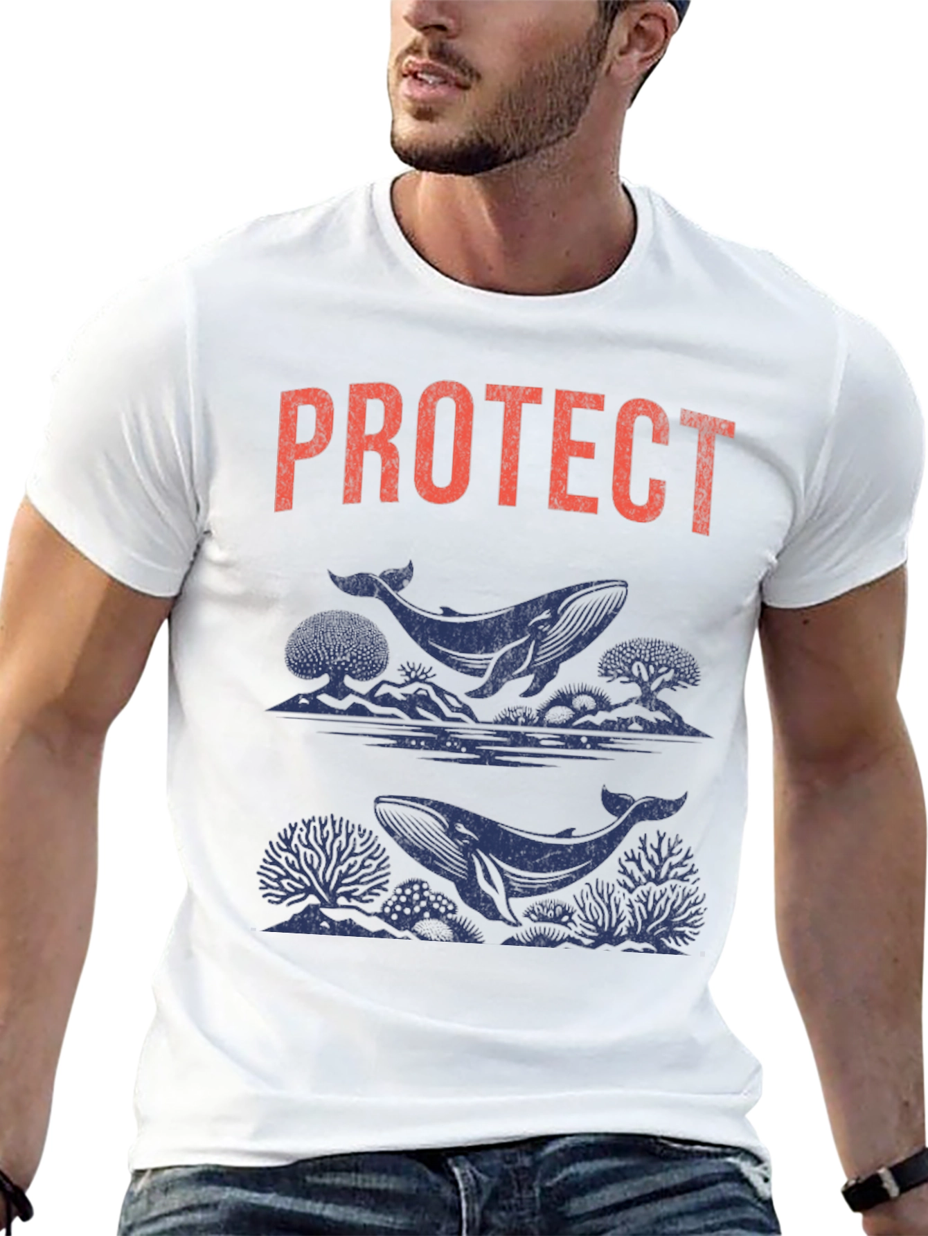 Protect Whales Graphic Tee - Soft Black Cotton Shirt