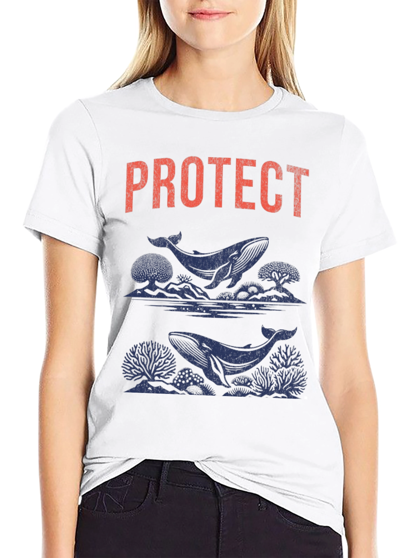 Protect Whales Graphic Tee - Soft Black Cotton Shirt