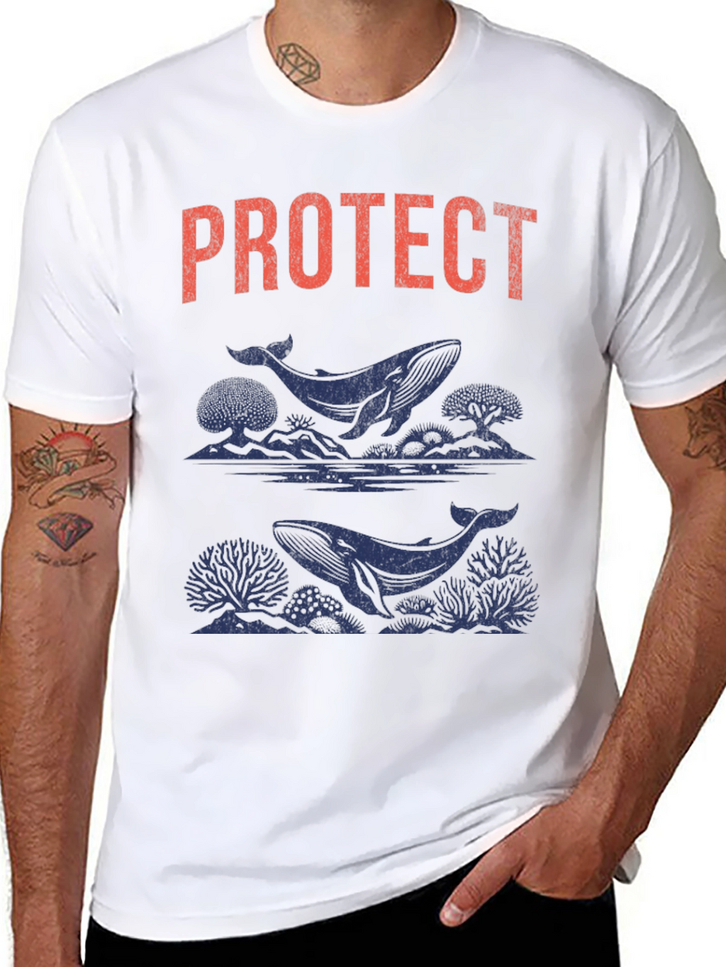 Protect Whales Graphic Tee - Soft Black Cotton Shirt