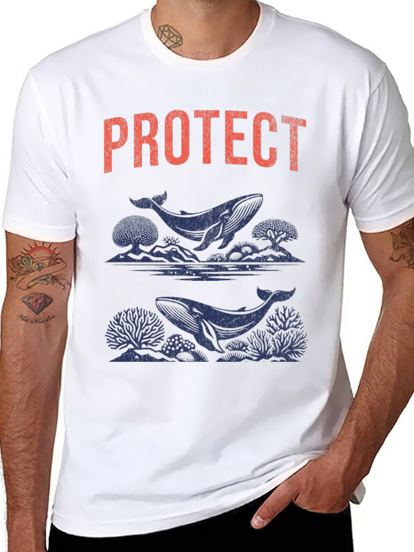 Protect Whales Graphic Tee - Soft Black Cotton Shirt