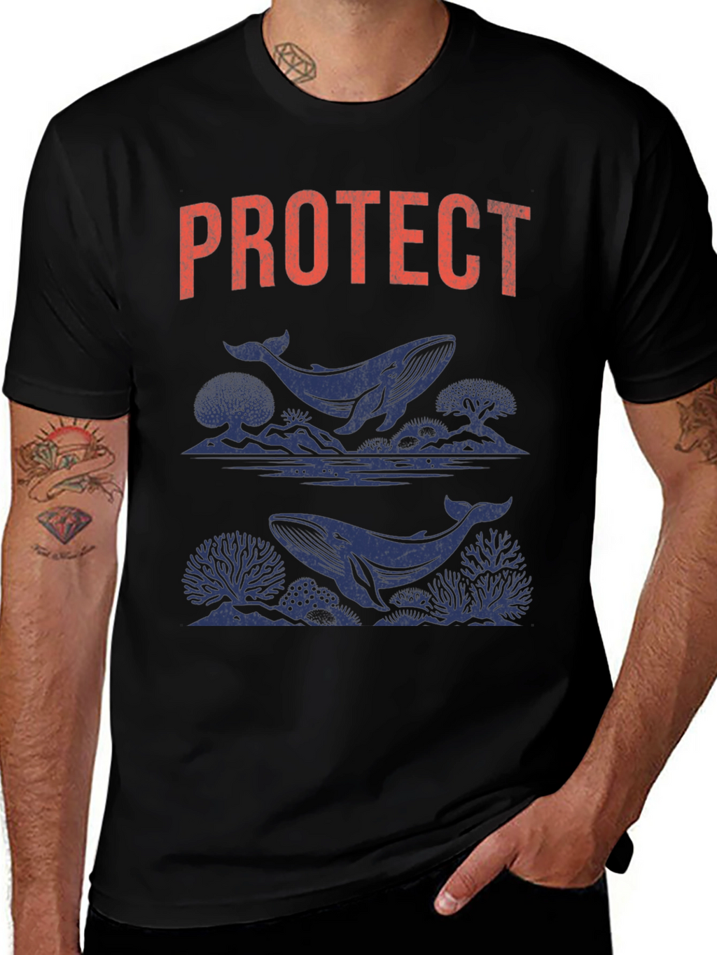 Protect Whales Graphic Tee - Soft Black Cotton Shirt