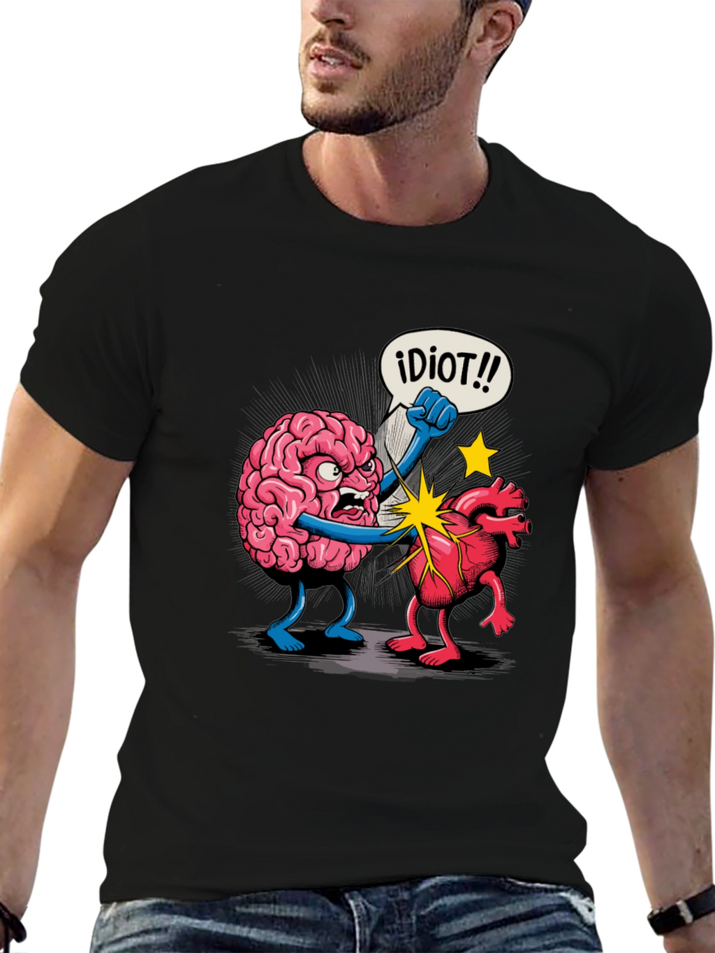 Brain vs Heart Funny Graphic Tee - Black