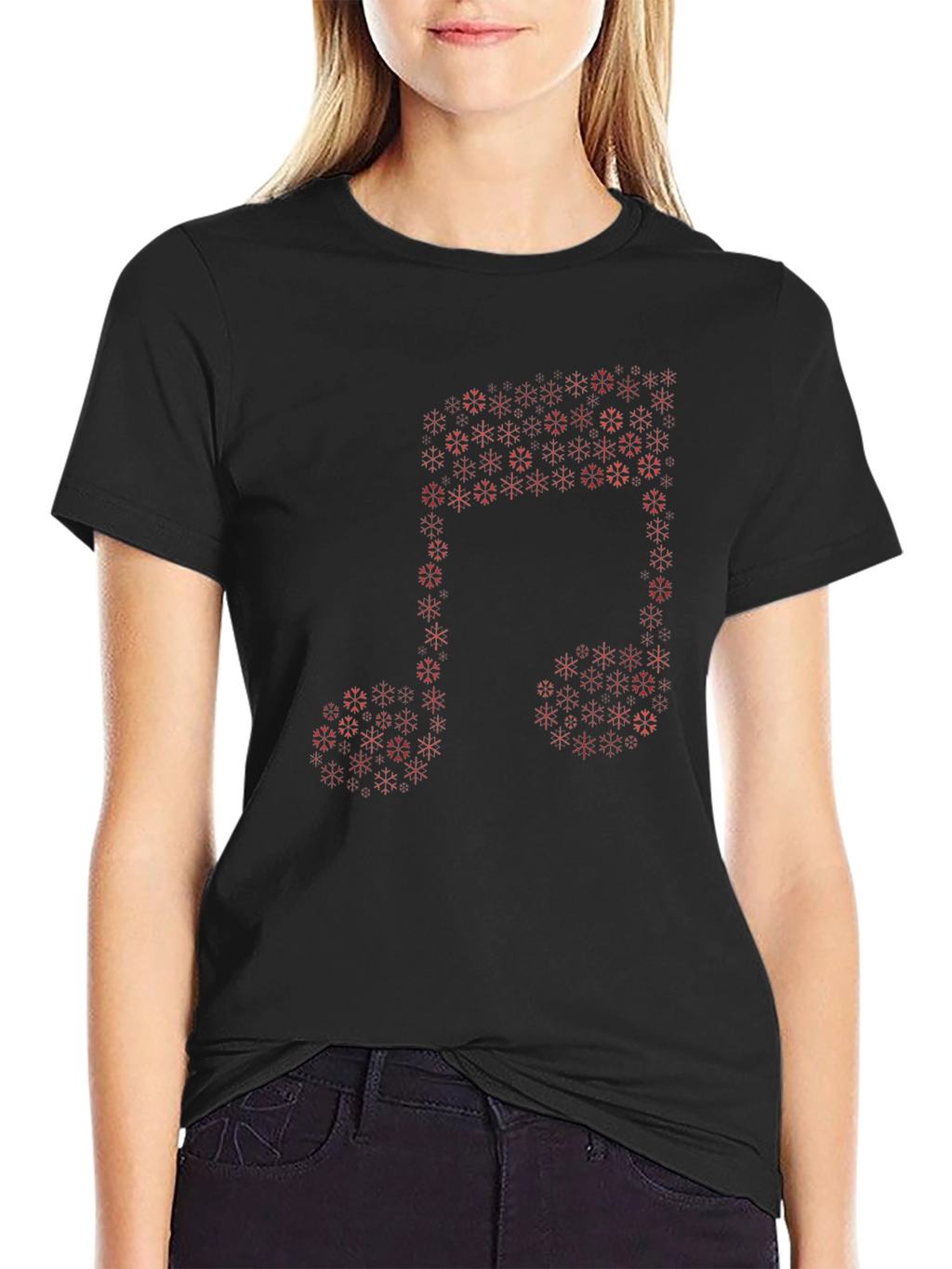 Musical Note Snowflake Graphic Tee - Black Cotton