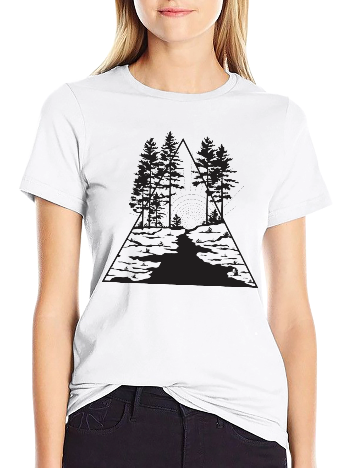 Geometric Forest Graphic Black T-Shirt