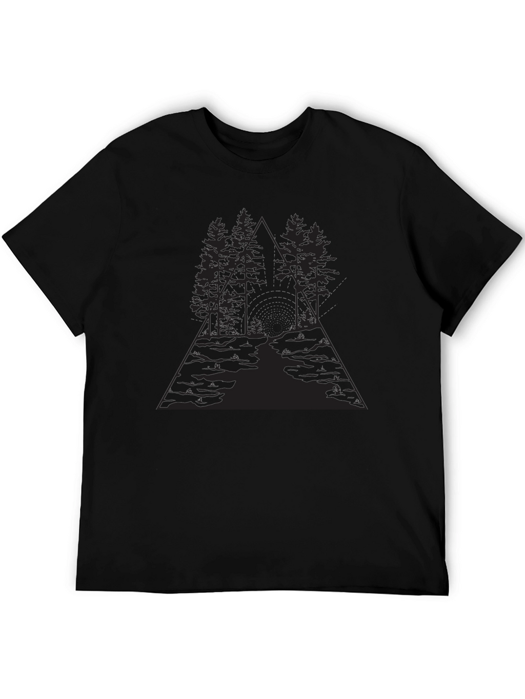 Geometric Forest Graphic Black T-Shirt