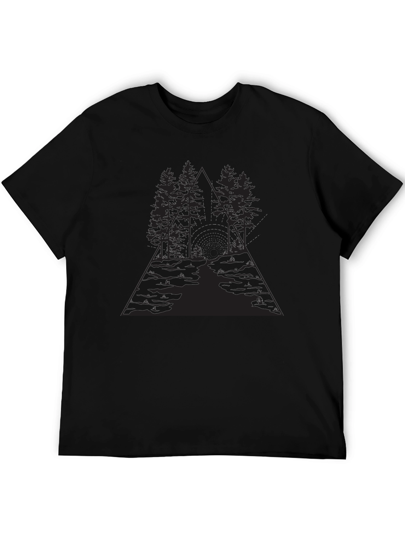 Geometric Forest Graphic Black T-Shirt