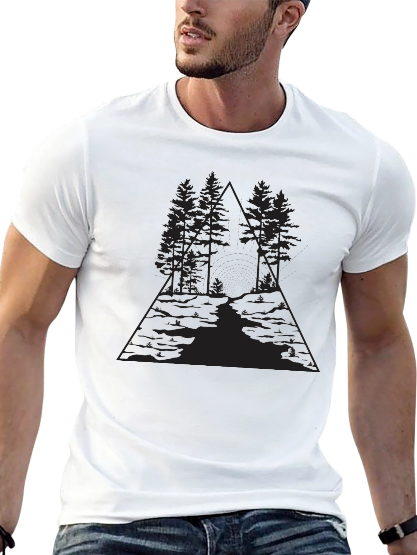 Geometric Forest Graphic Black T-Shirt