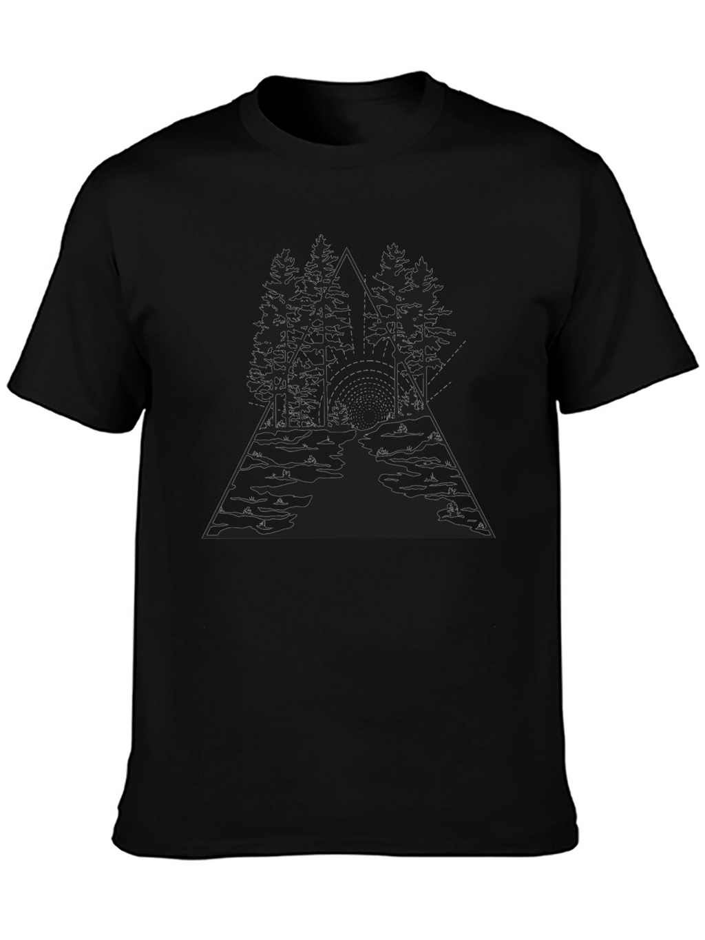 Geometric Forest Graphic Black T-Shirt
