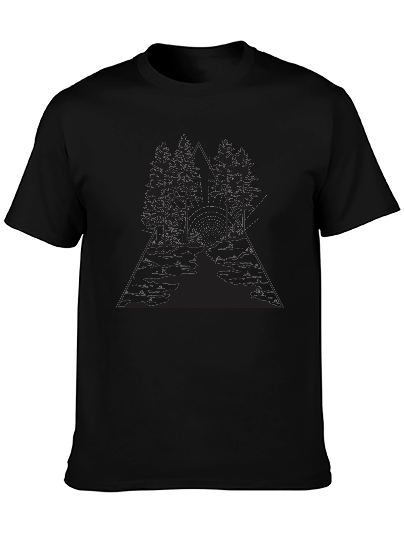 Geometric Forest Graphic Black T-Shirt