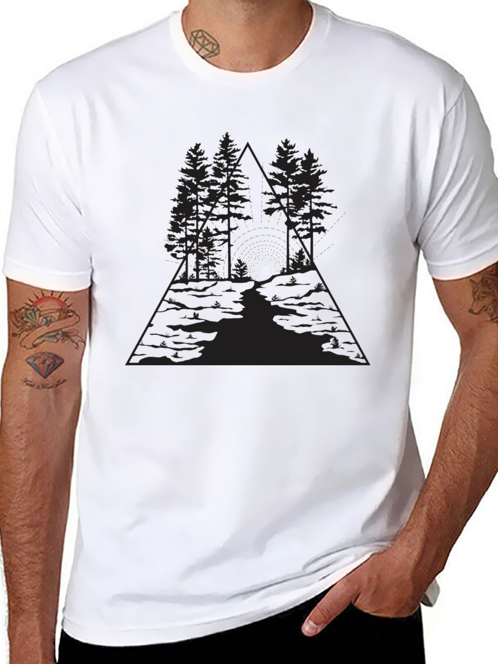 Geometric Forest Graphic Black T-Shirt