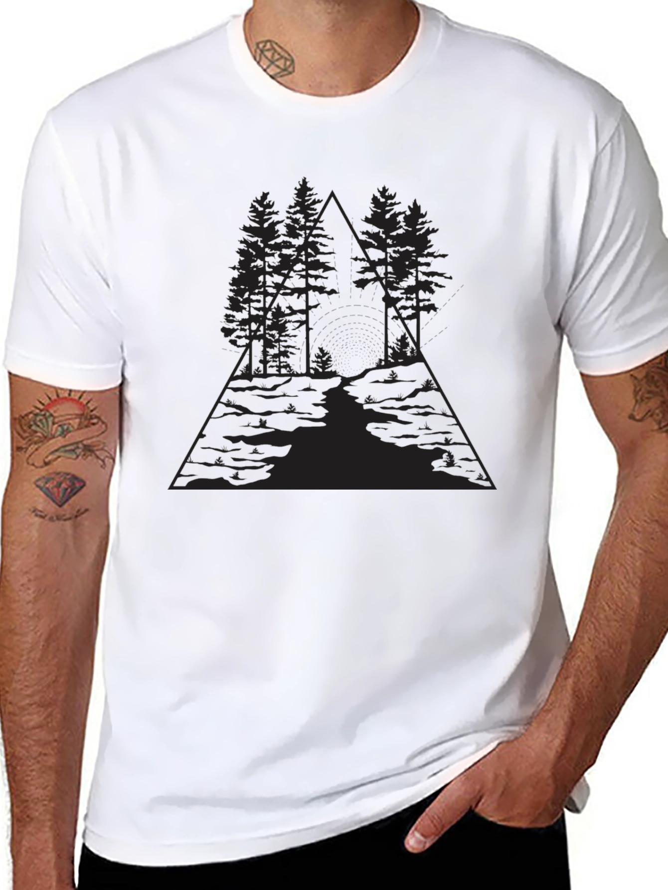 Geometric Forest Graphic Black T-Shirt