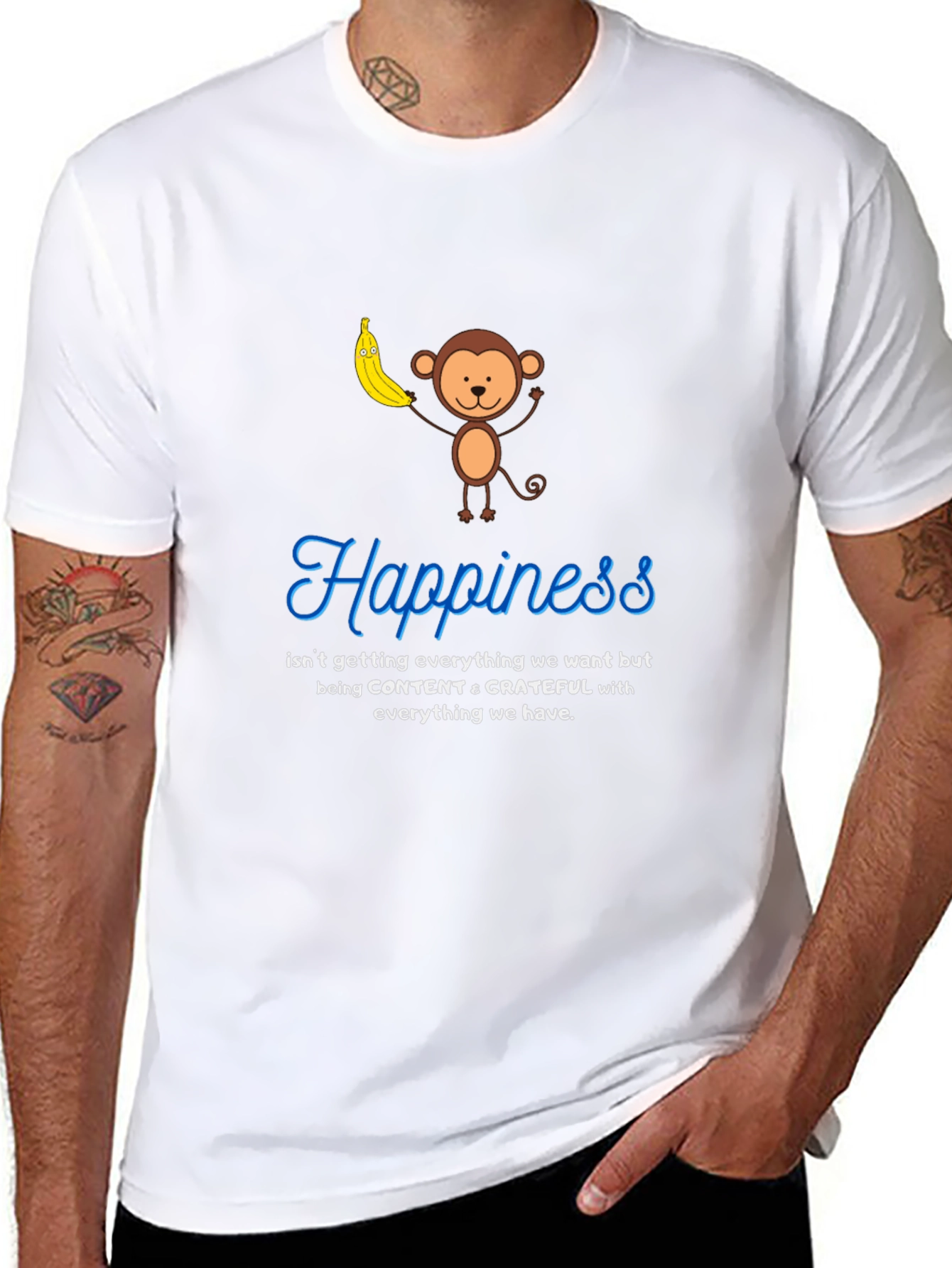 Happiness Monkey Graphic Tee: Content & Grateful T-Shirt
