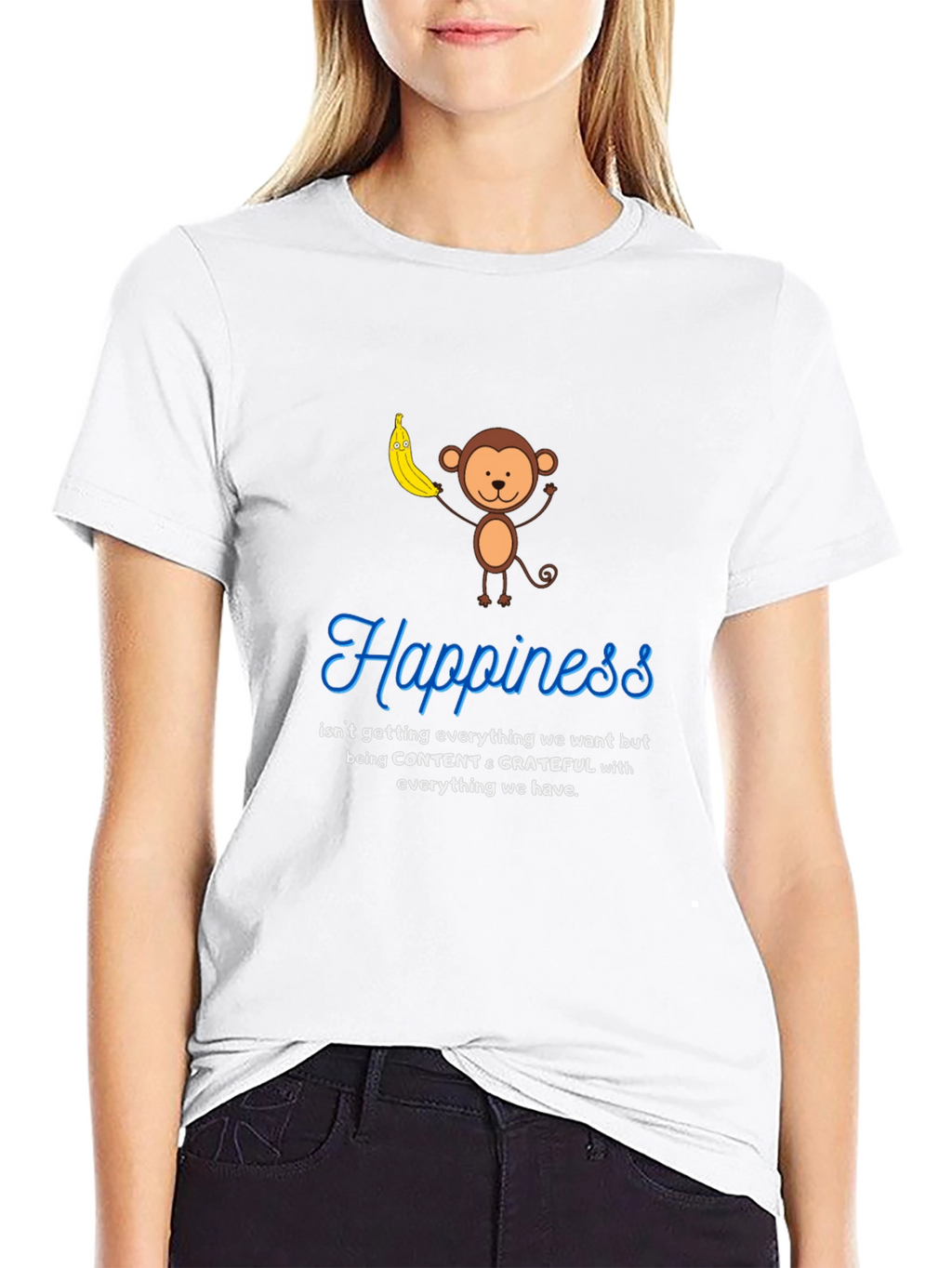 Happiness Monkey Graphic Tee: Content & Grateful T-Shirt