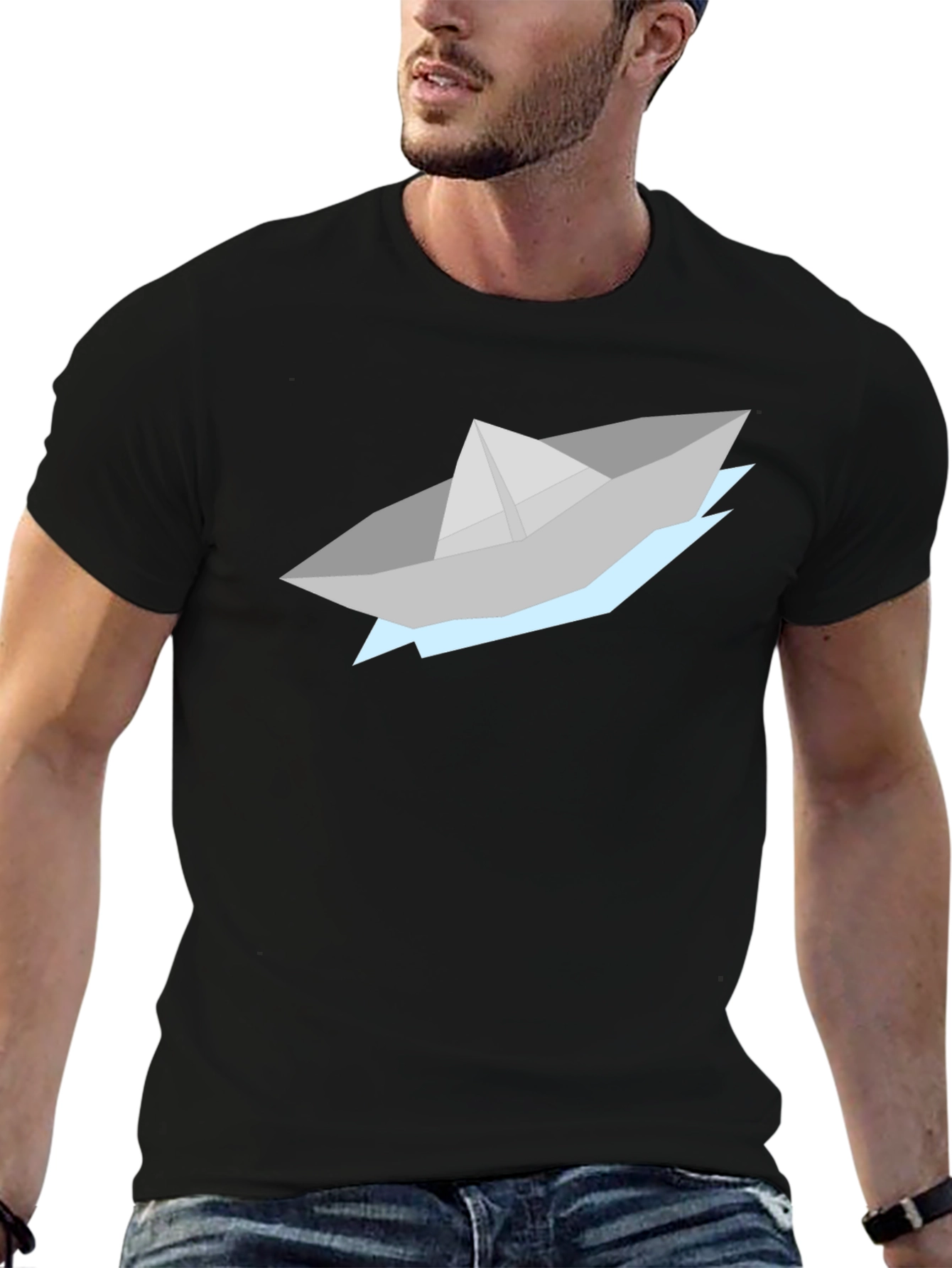 Origami Boat Graphic Tee - Black
