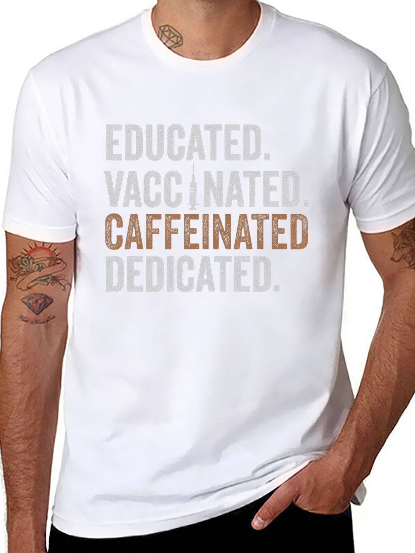 Educated Vaccinated Caffeinated Dedicated Graphic Tee