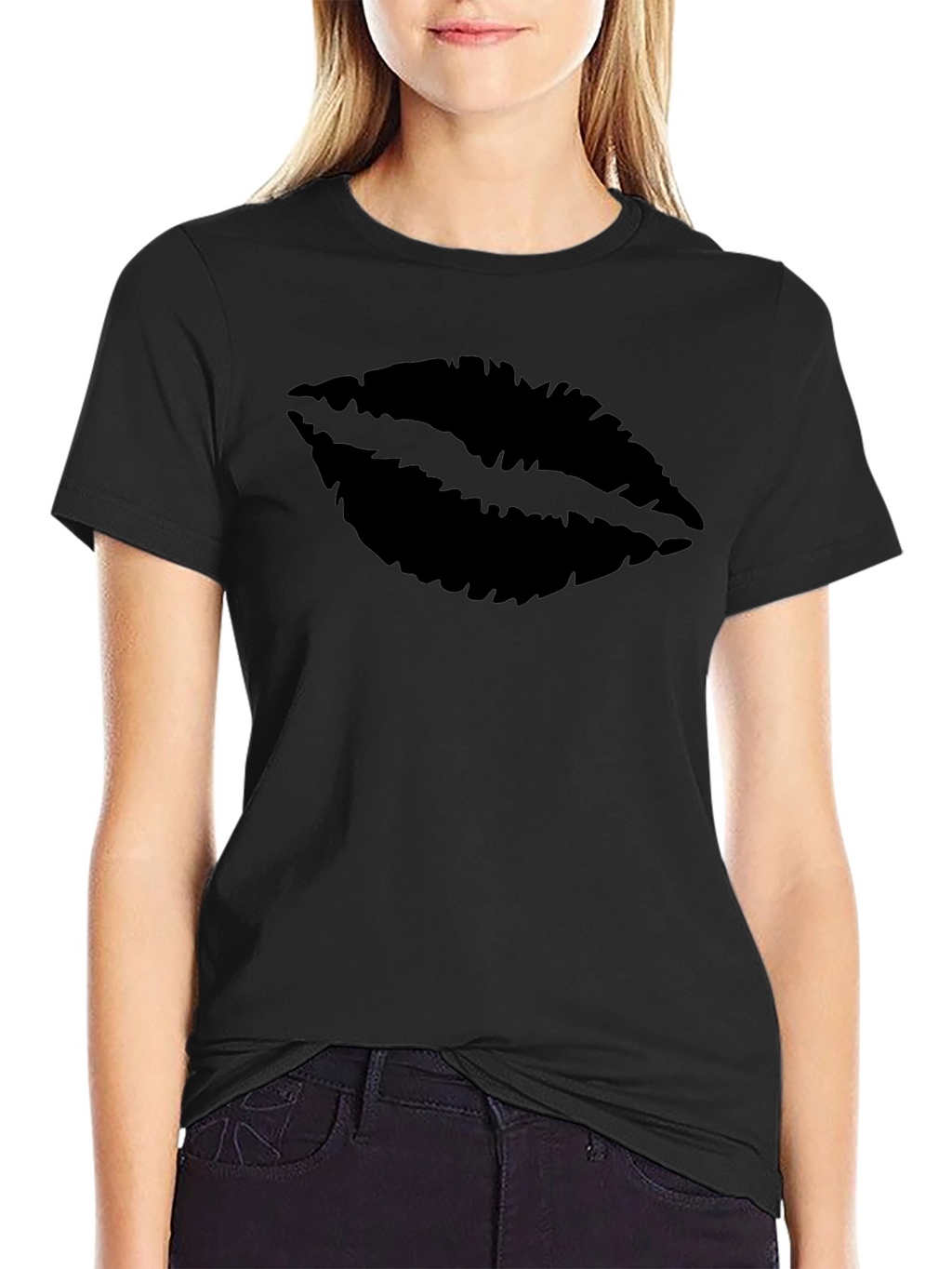 Statement Lips Graphic Black T-Shirt - Casual Tee
