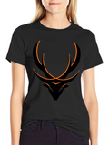 Abstract Deer Graphic Black T-Shirt