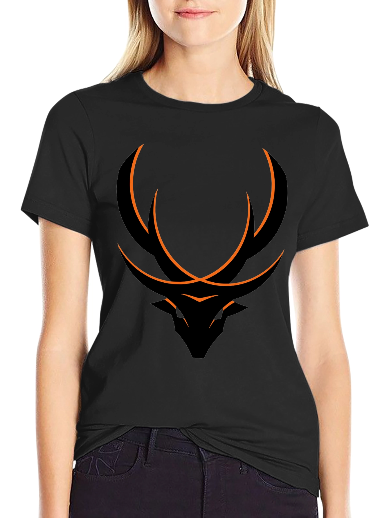 Abstract Deer Graphic Black T-Shirt