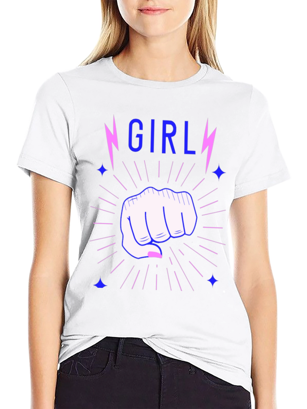 Girl Power Fist Tee - Lightning Bolt Graphic