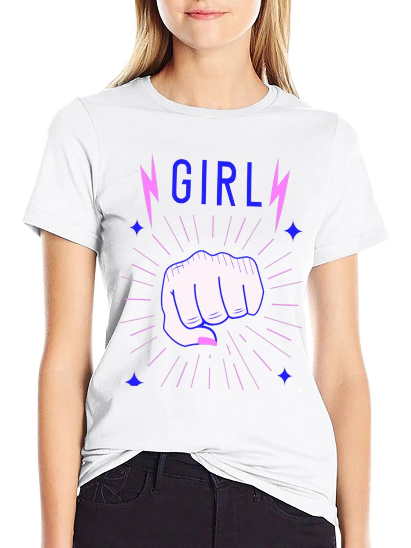 Girl Power Fist Tee - Lightning Bolt Graphic